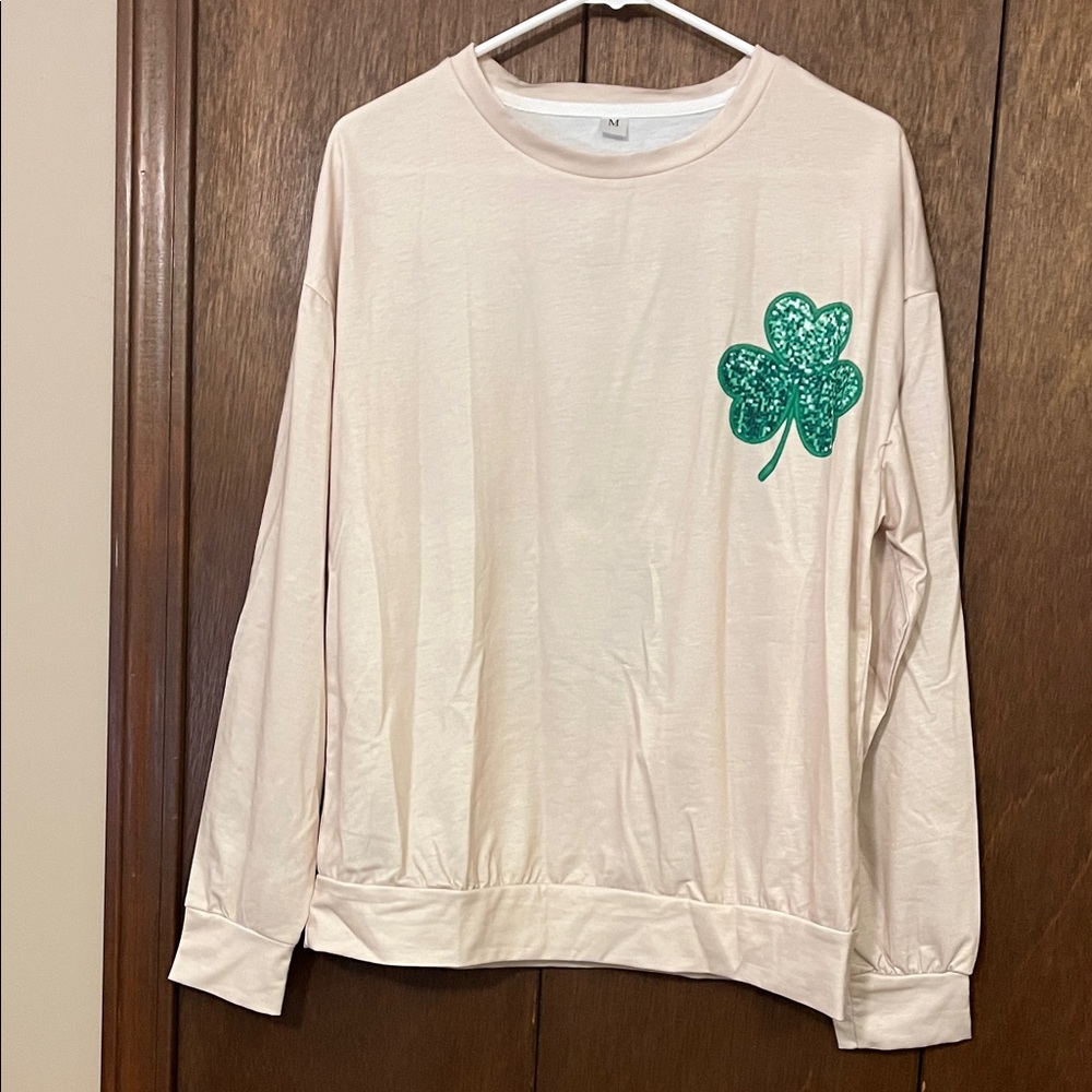 St. Patricks Day Cream Sweatshirt with Green Shamrock and Funny Saying